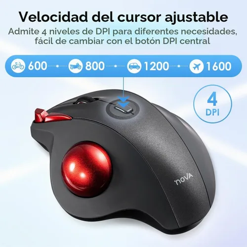 Vista 3 de Ratón inalámbrico SANWA 2.4G Trackball, clic silencioso, ratones de rodillo