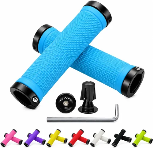 Vista 12 de PLATT - Puños de manillar de bicicleta con gomas de goma coloridas Puños de bicicleta cómodos para bicicletas BMX/MTB verde (Green+End Caps)