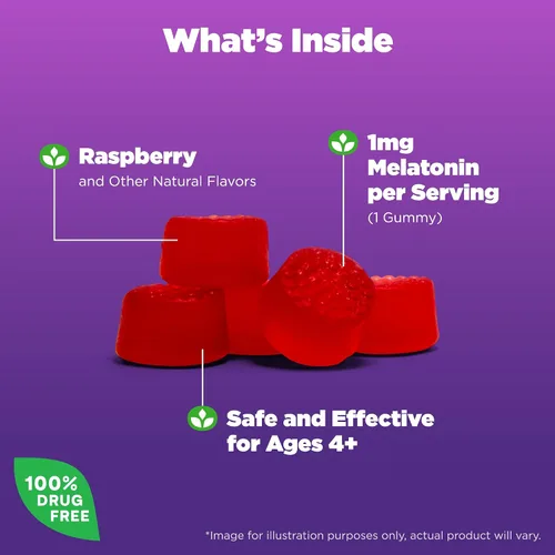 Vista 3 de Natrol Melatonina para niños 1 mg, suplemento dietético para un sueño reparador, gomitas de melatonina para niños, 180 gomitas con sabor a