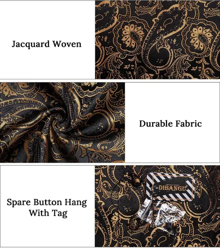 Vista 5 de DiBanGu Conjunto de 5 chalecos de seda con corbata y corbatín para hombre Paisley oro negro