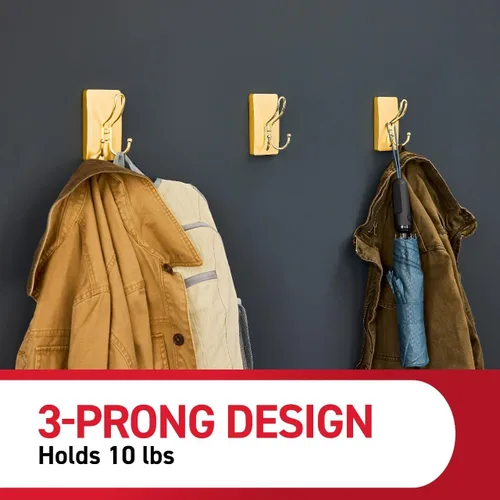 Vista 6 de Ganchos Command X-Grande de Latón Satinado Triple, 1 Gancho, 3 Tiras, Ganchos de Pared para Colgar sin Daños con Tiras Adhesivas, Sin Herramientas
