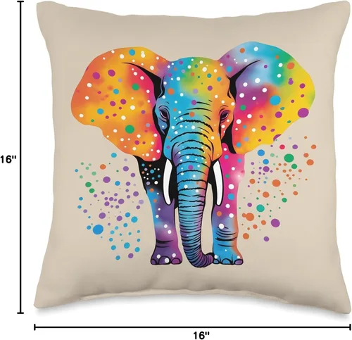 Vista 4 de Rainbow Elephant Colorful Polka Dot Almohada colorida de lunares con diseño de elefante, 16 x 16 pulgadas, multicolor