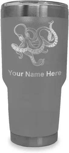 Vista 40 de LaserGram Vaso aislado al vacío de 20 onzas, Kraken, grabado personalizado incluido (negro)
