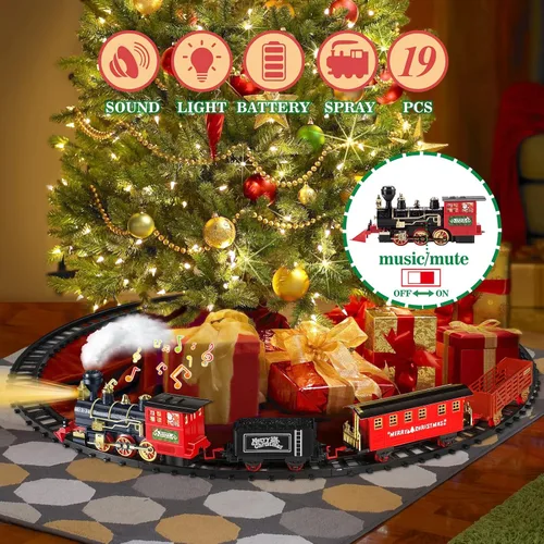 Vista 4 de Juego de Tren BainGesk, Juego de Tren de Navidad con Vapor, Luz y Sonidos, Juguete de Tren Eléctrico para Niños y Niñas, Juego de Tren de Navidad