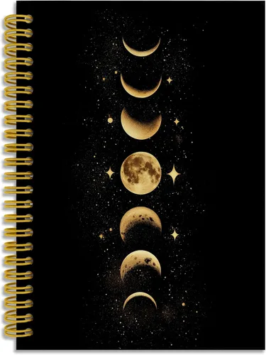 Vista 25 de Dark Witchy Moon Stars Notebook Journal, Celestial Astrology Witchy Gifts for Women Journal, Crescent Moon Face Starry Forest Spiral Notebook