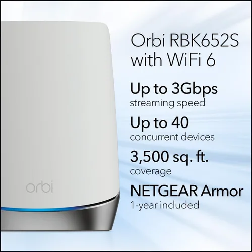 Vista 2 de NETGEAR Orbi Sistema WiFi 6 de malla de tres bandas para todo el hogar (RBK652S) - Router + 1 extensor de satélite - Características de seguridad