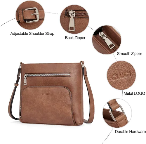 Vista 6 de CLUCI Bolso cruzado para mujer, con múltiples bolsillos, de piel vegana, bolso de hombro pequeño, bolso de hombro para verano, viaje, diseñador