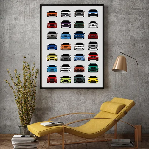 Vista 6 de Custom Car Posters Póster hecho a mano compatible con BMW M Car Poster Print Wall Art Decor of all BMW M Power Cars M3, M4, M5, M2, M6, M1 y más