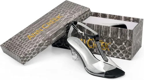 Vista 7 de ANN CREEK Sandalias de tacón transparente con correa en T para mujer, Oro