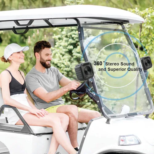 Vista 2 de BIRDIE79 Paquete de 2 altavoces Bluetooth para carrito de golf Estéreo de 30 W Montaje magnético IPX7 impermeable Resistente y a prueba