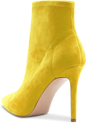 Vista 3 de Aachcol Botas de tobillo para mujer tacón alto punta puntiaguda botas elásticas clásicas de 4 pulgadas