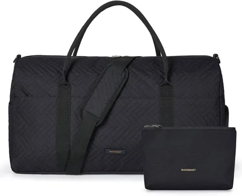 Vista 7 de BAGSMART - Bolsa de viaje grande de 40 litros, bolsa de mano para hombres y mujeres, con compartimento para zapatos, color negro, Negro- 1