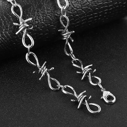 Vista 25 de Collar de alambre de púas para hombre de aleación de acero, punk, gótico, 20 pulgadas de HZMAN