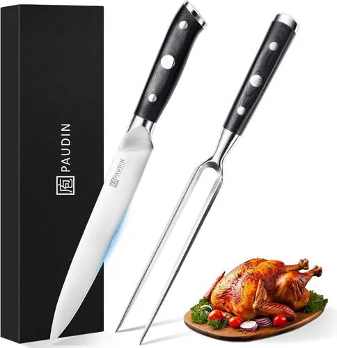 Vista 13 de PAUDIN Cuchillo de trinchar, cuchillo para brisket de 12 pulgadas, cuchillos de rebanar premium con hoja Granton para cortar brisket ahumado, carne