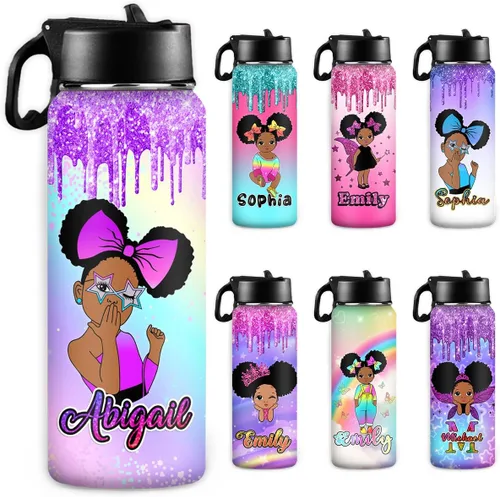 Vista 19 de InterestPrint Botella de agua personalizada para niños de 18 onzas con tapa de pajilla, botella de agua aislada de doble pared de acero inoxidable
