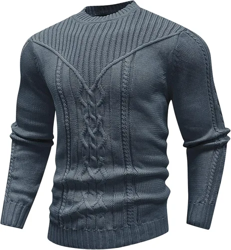 Vista 16 de SAVKOOV - Suéter de punto con cuello redondo y manga larga para hombre Verde Armada (ArmyGreen)