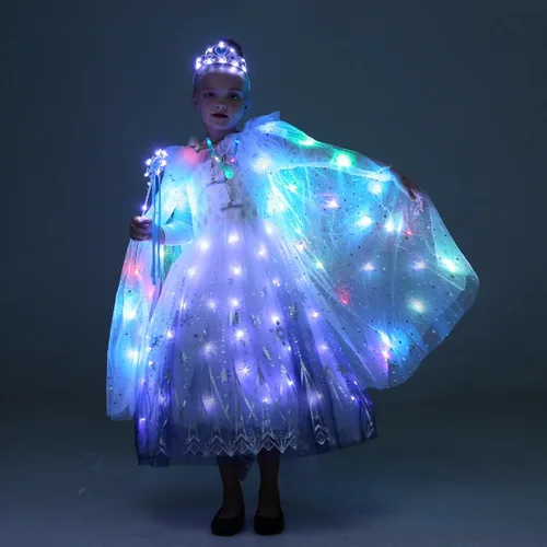 Vista 5 de Capa de princesa con luz LED para niñas con corona y cetro resplandeciente