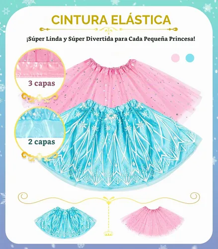 Vista 4 de Ropa de princesa para niñas pequeñas, juego de simulación y disfraz para niñas pequeñas de 3 a 6 años Rosa Azul