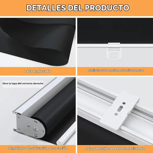 Vista 7 de Persianas enrollables opacas sin cordón para oscurecer la habitación, con sistema de resorte, protección UV, persianas de puerta, para hogar y Negro