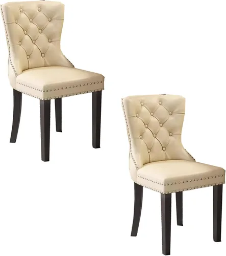 Vista 14 de Juego de sillas de comedor, sillas de comedor tapizadas de cuero, cómodas sillas de cocina, silla de vestíbulo con patas de madera resistentes