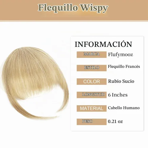 Vista 2 de Flufymooz Flequillo con clip, 100% cabello humano, extensiones de clip de cabello, flequillo con clip, flequillo francés, flequillo francés