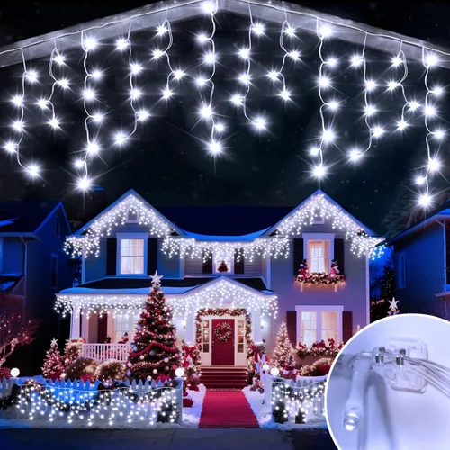 Vista 11 de Luz de hielo de 49 pies para exterior, 480 luces LED de Navidad para exteriores, iluminación de hielo de Navidad con 11 modos y temporizador