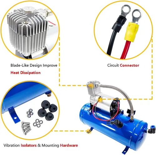 Vista 10 de Compresor de aire DC de 12V 150PSI con tanque de 6 litros 1.6 galones Apto para bocinas de tren neumáticos de autocaravana Compresor de aire