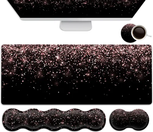 Vista 12 de Alfombrilla grande para mouse, soporte ergonómico para la muñeca del mouse + juego de reposamuñecas para teclado + alfombrilla de mouse extendida