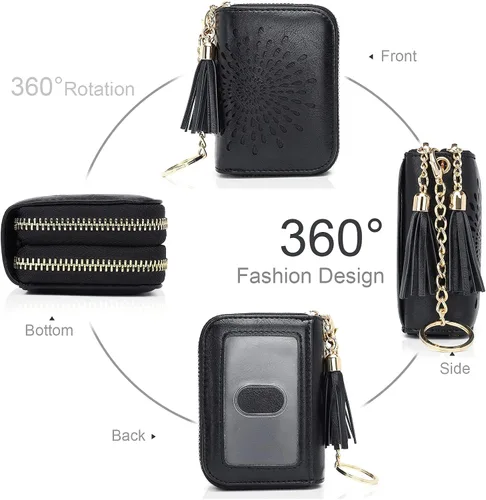 Vista 2 de APHISON RFID - Porta tarjeta de crédito con cremallera carteras pequeñas para mujer en cuero estilo girasol para mujer y niña caja de regalo 1927