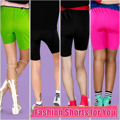 Vista 7 de Chuarry 3 piezas de pantalones cortos de yoga activos para mujer de los años 80, pantalones cortos brillantes de neón de cintura alta, pantalones