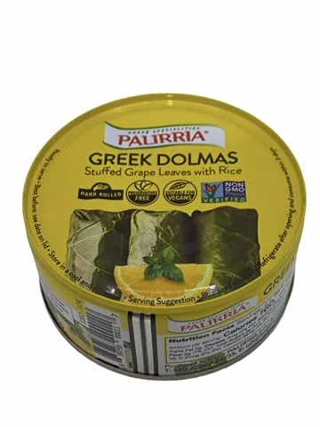 Vista 3 de Palirria Hojas de uva rellenas griegas, Dolmas dulces y picantes, frijoles gigantes griegos, okra griega, paquete de 4