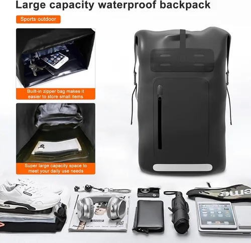 Vista 3 de Mochila impermeable, mochila de senderismo resistente, bolsa seca de 85 litros, cierre enrollable, para kayak, viajes, senderismo, pesca, camping