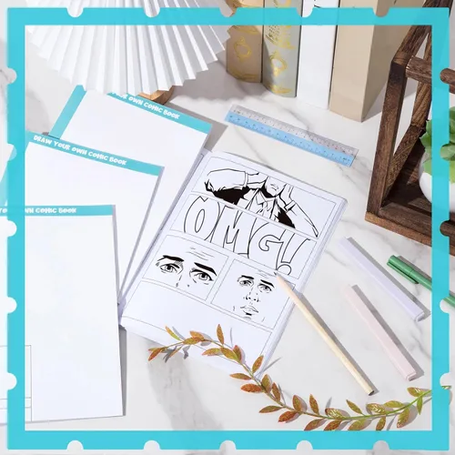 Vista 5 de Harloon 3 piezas de cómics en blanco de 6.6 x 10 pulgadas con paneles, dibuja tú mismo, plantillas de dibujos de cómics, diseños variados, diseños