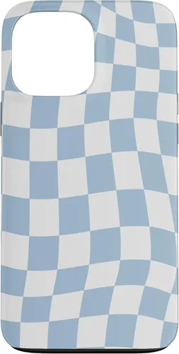Vista 23 de Funda estética pastel azul claro remolino a cuadros para iPhone 16