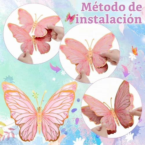 Vista 4 de PerKoop - 10 centros de mesa grandes de mariposa 3D, rosa, morado