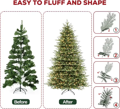 Vista 9 de Hykolity Árbol de Navidad preiluminado de 7.5 pies con follaje de Blanco cálido