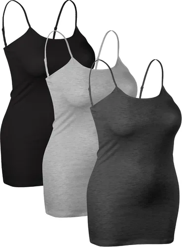 Vista 318 de Emmalise Camisola larga casual básica para mujer, con tirantes ajustables, top en capas