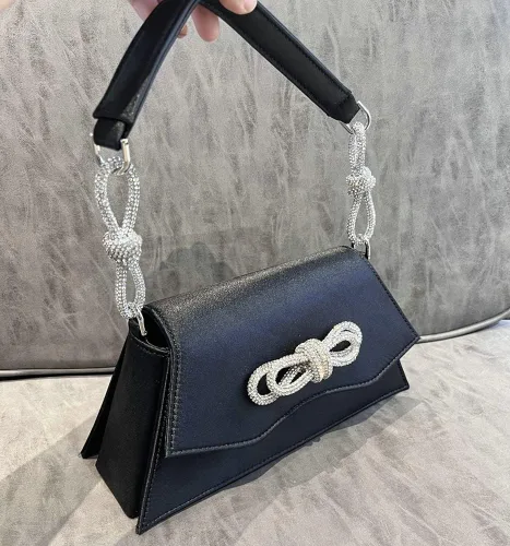 Vista 2 de Bolso de mano con diamantes de imitación de doble lazo para mujer, bolso de noche de lujo, bolso de mano pequeño para boda, viaje y fiesta