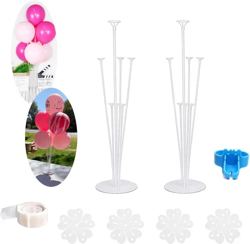 Vista 2 de 2 juegos de soportes para globos de 28 pulgadas con base, kit de soporte de columna de globo transparente reutilizable para mesa, incluye pegamento