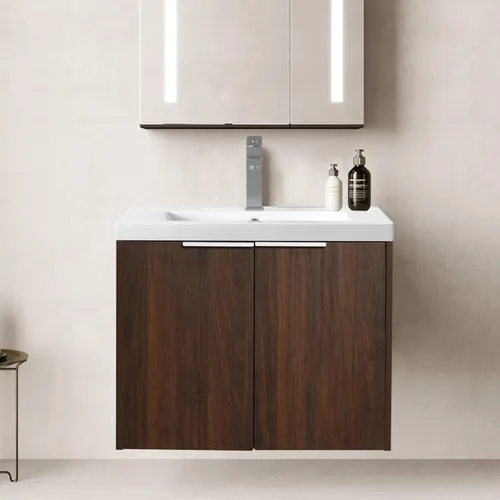 Vista 16 de SSLine Juego de tocador de baño montado en la pared con lavabo moderno de 24 pulgadas con lavabo superior y armario de almacenamiento, armario