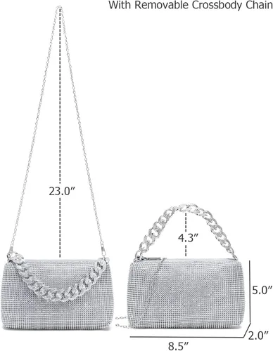 Vista 7 de YIKOEE Bolso de mano brillante con diamantes de imitación para mujer, con cadena gruesa