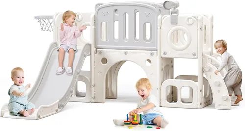 Vista 8 de Tobogán 8 en 1 para niños pequeños, tobogán escalador para niños con espacio de almacenamiento y escalones antideslizantes, juego para interiores