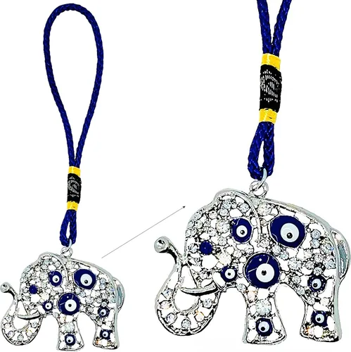Vista 8 de LUCKBOOSTIUM Elegante adorno colgante de elefante plateado en cadena de bolas, dije y signo de buena suerte y bendición, accesorios decorativos