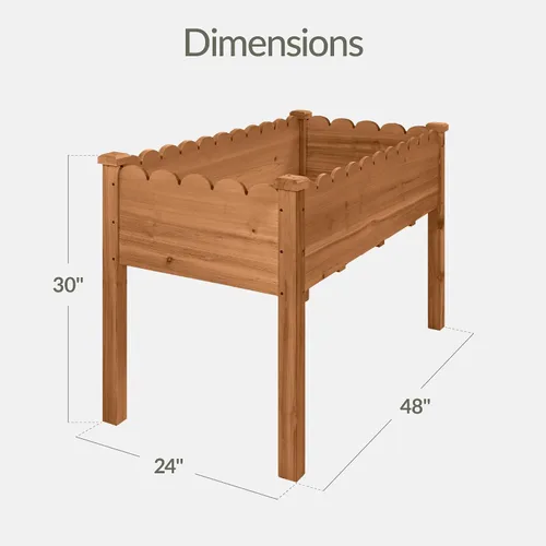 Vista 2 de Best Choice Products Cama de jardín elevada, diseño festoneado, soporte elevado de madera para patio trasero, patio, balcón con forro de cama, 48 x