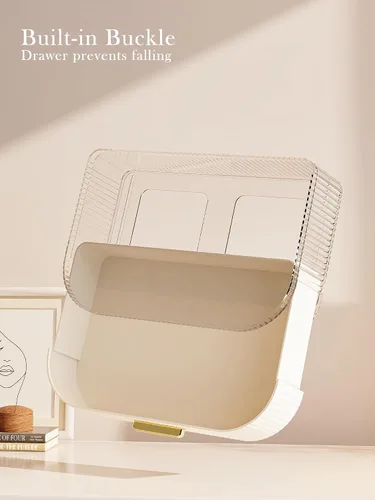 Vista 6 de Organizador de maquillaje giratorio de 360° con cajón, exhibición de almacenamiento de cosméticos de acrílico transparente, contador de belleza