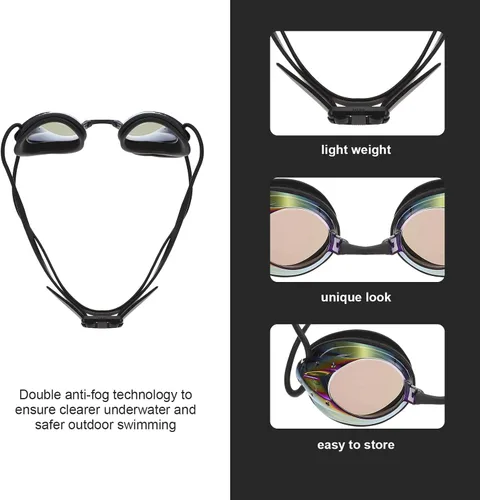 Vista 3 de GLEAVI Adult Swim Goggles Anti-fog Swimming Glasses with Nose Cover, Black Professional Pool Goggles for Men and Women Water Sports