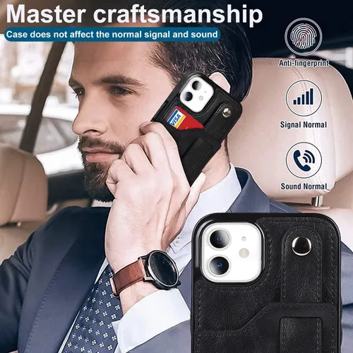 Vista 7 de Funda de teléfono diseñada para iPhone 11/Eleven con protector de pantalla, correa de muñeca ajustable, ranura para tarjeta de crédito, delgada, a