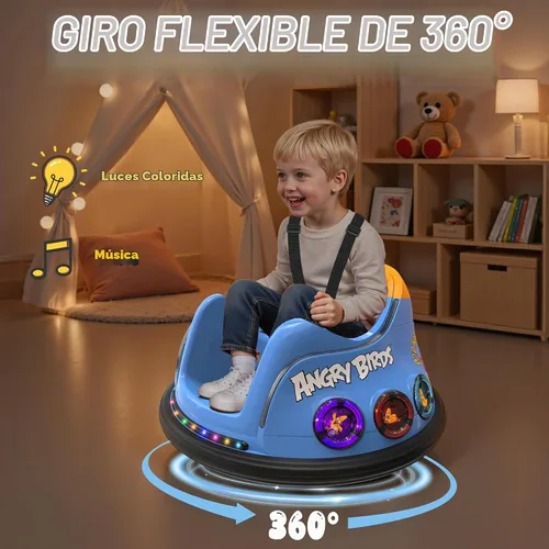 Vista 3 de ANPABO Coches chocones de 12V para niños pequeños con giros de 360°, control remoto, luces arcoíris y Bluetooth, 3 velocidades, coche chocón