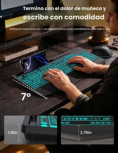 Vista 4 de Combo de teclado y mouse con cable, retroiluminación de impresión grande, reposamuñecas ergonómico, 6 DPI RGB para PC/Windows, ideal para personas