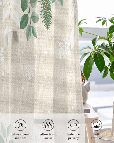 Vista 4 de Cortinas traslúcidas de eucalipto de Navidad de 39 pulgadas de largo, juego de 2 paneles de cortinas para cocina, dormitorio, sala de estar